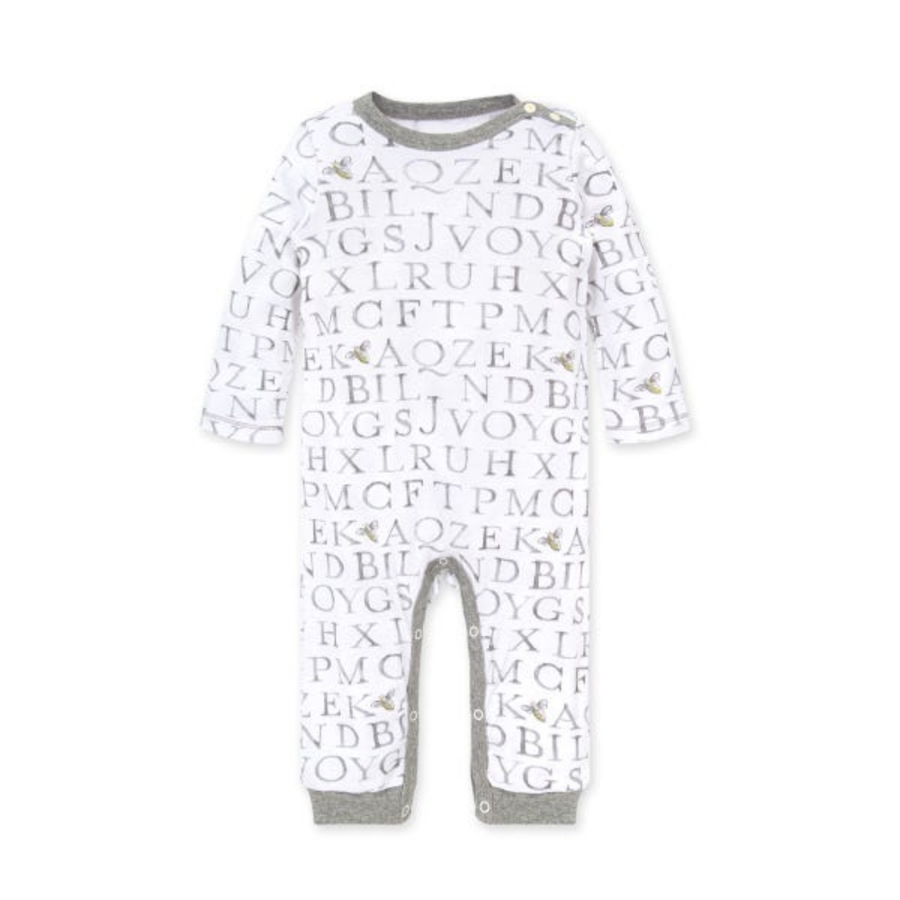 Burt's Bees Heather Gray Letter Bees Organic Baby Jumpsuit